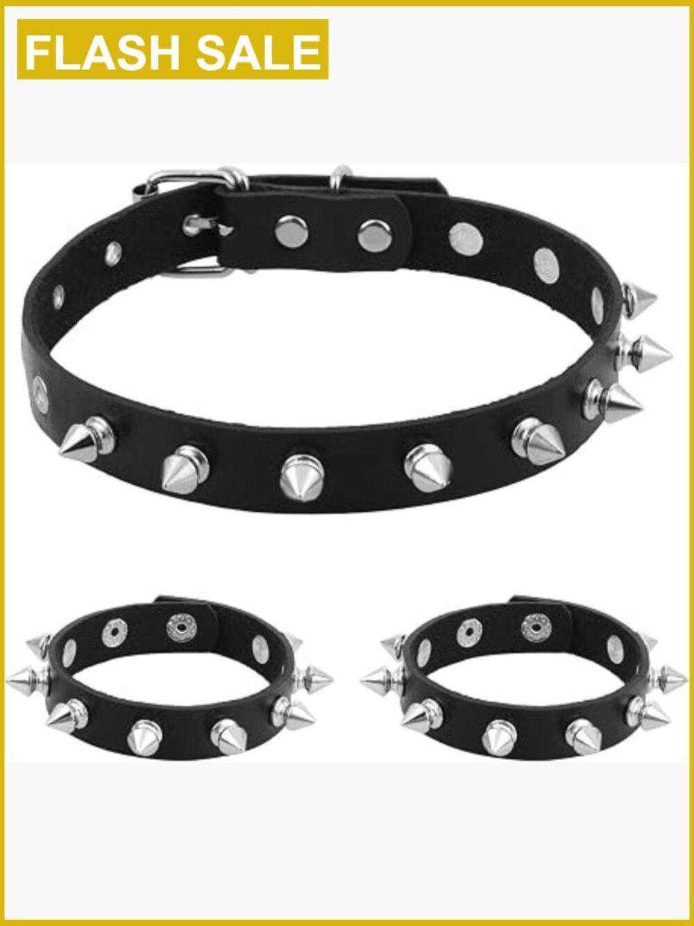 3pc Punk Choker & Bracelet Set PU Leather Gothic Jewelry
